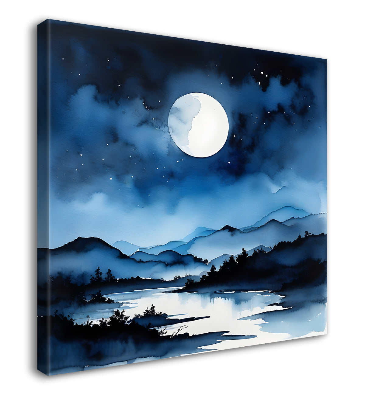 Mountains and moon and river painting 24X24- Nature Art -S-66