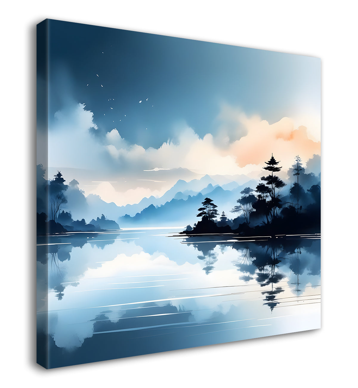 Mountains and trees with river water colour painting 24X24- Nature Art -S-67