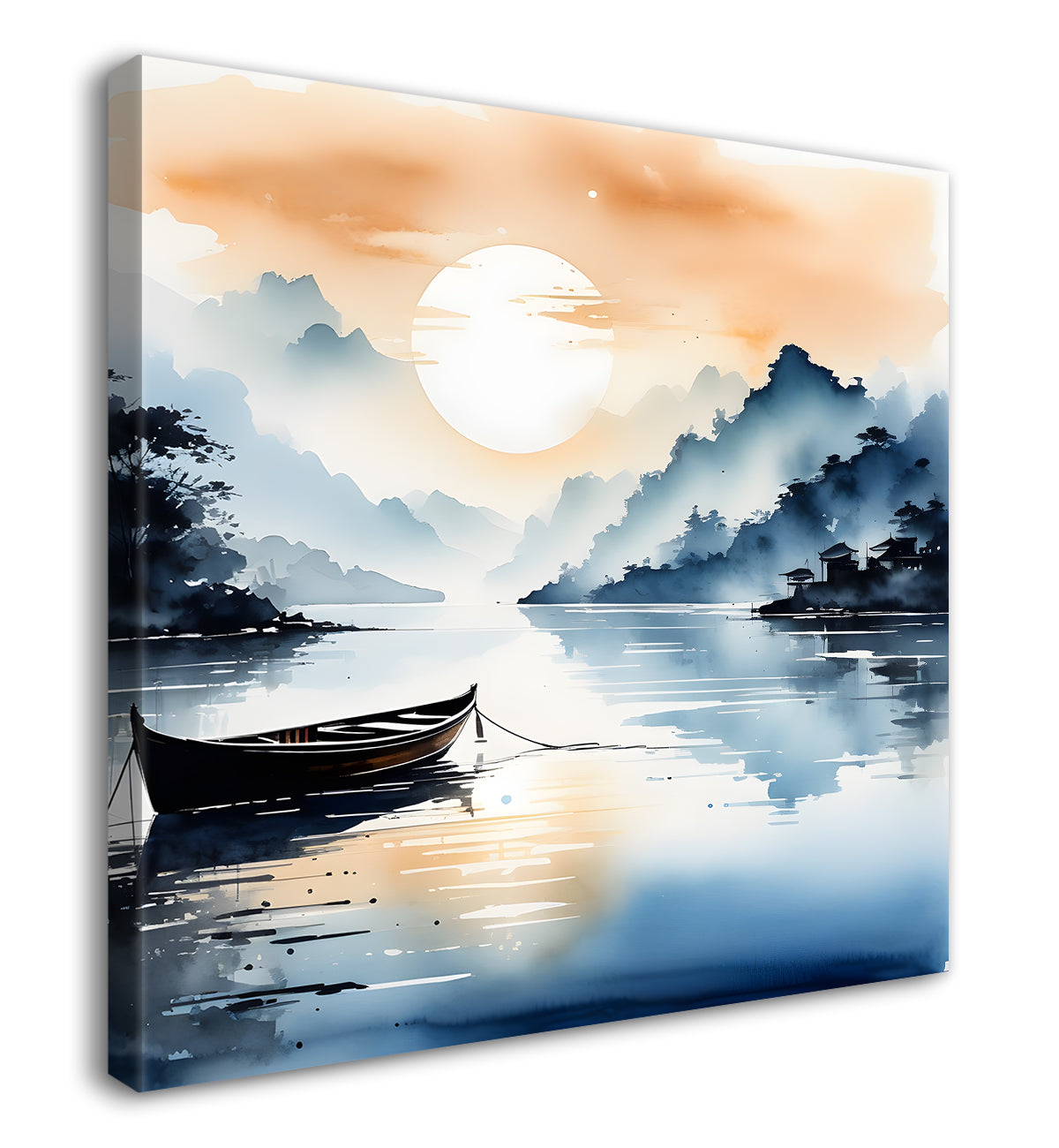 Mountains and the river with tree water colour painting 24X24- Nature Art -S-75