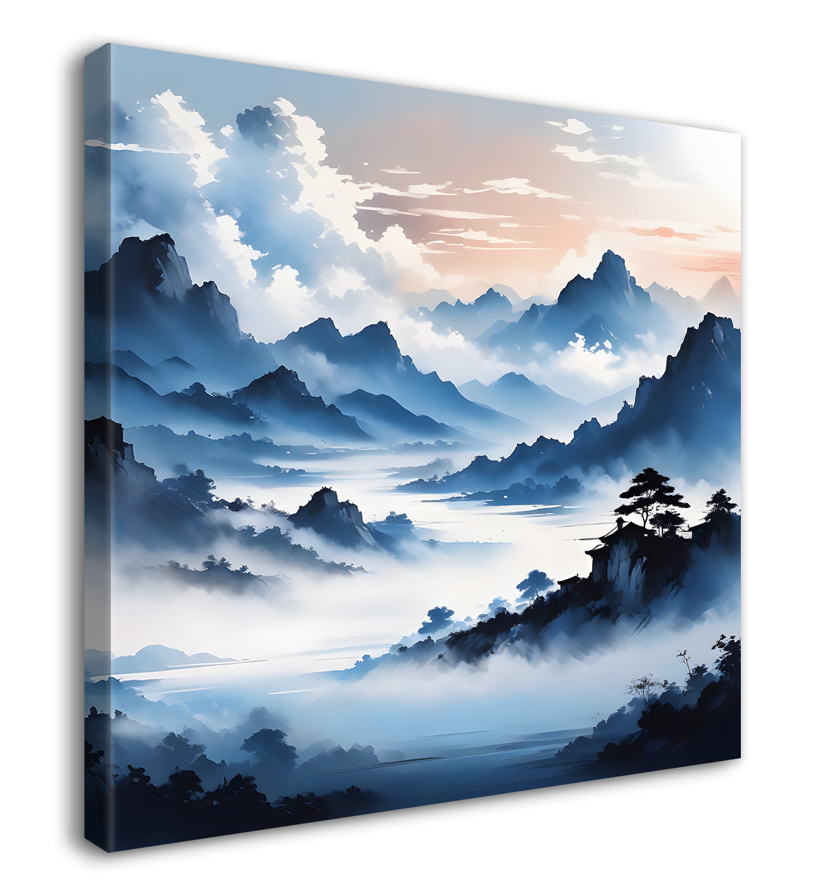 Mountains and the river with tree water colour painting 24X24- Nature Art -S-76