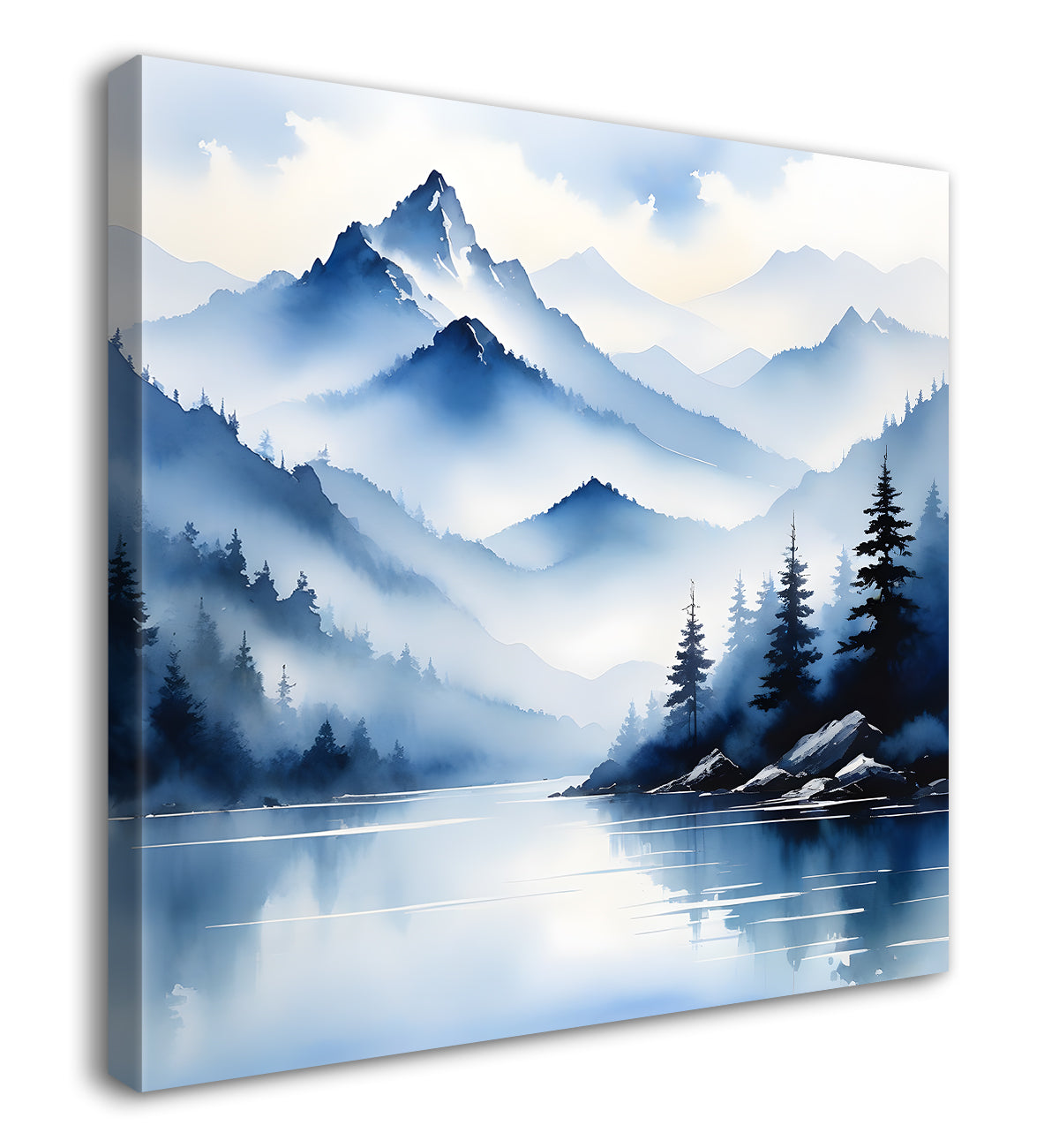 Mountains and the river with tree water colour painting 24X24- Nature Art -S-78