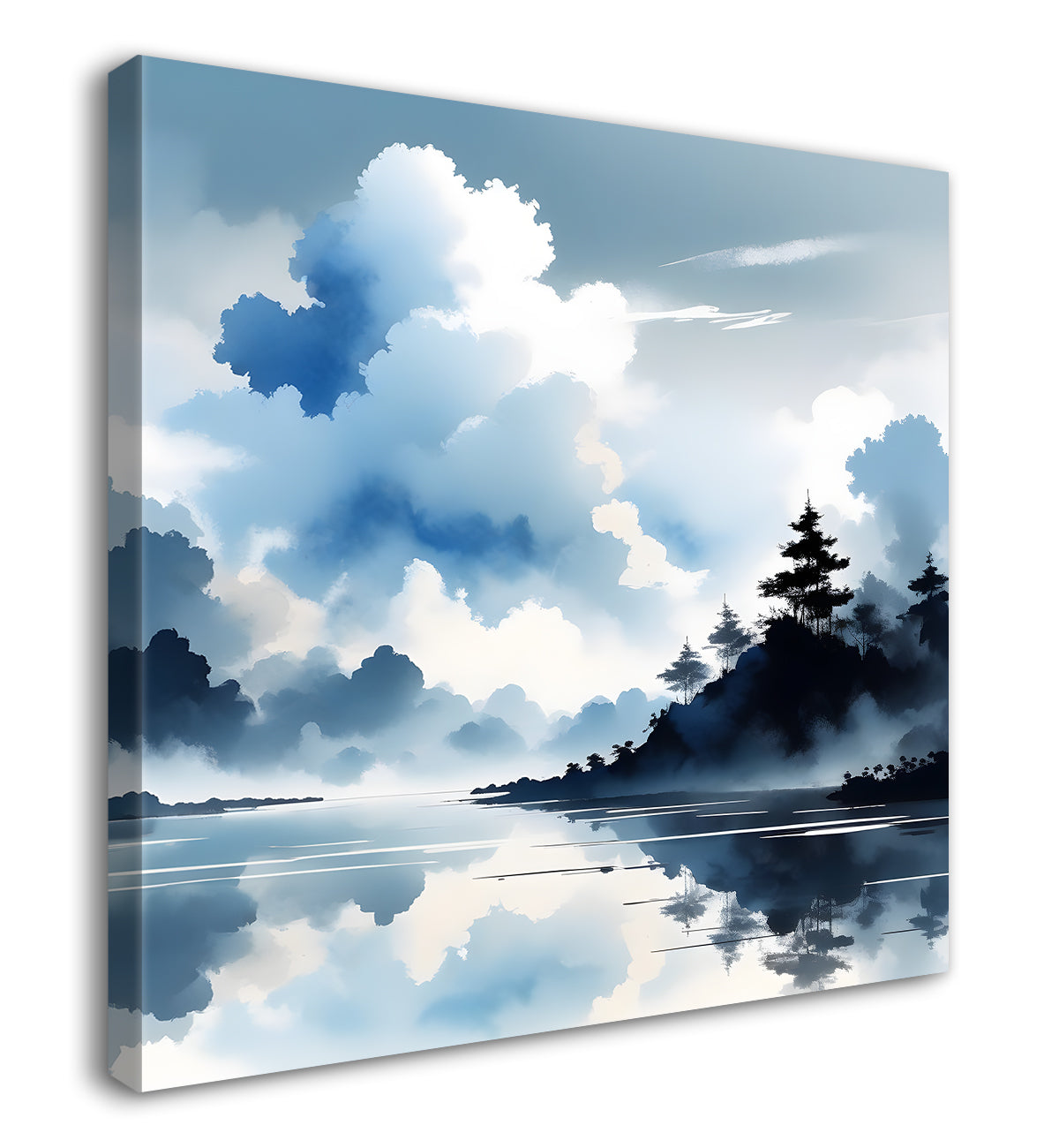 Mountains and the river with tree water colour painting 24X24- Nature Art -S-79