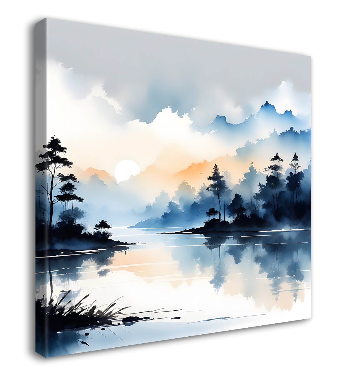 Mountains and the river with tree water colour painting 24X24- Nature Art -S-80