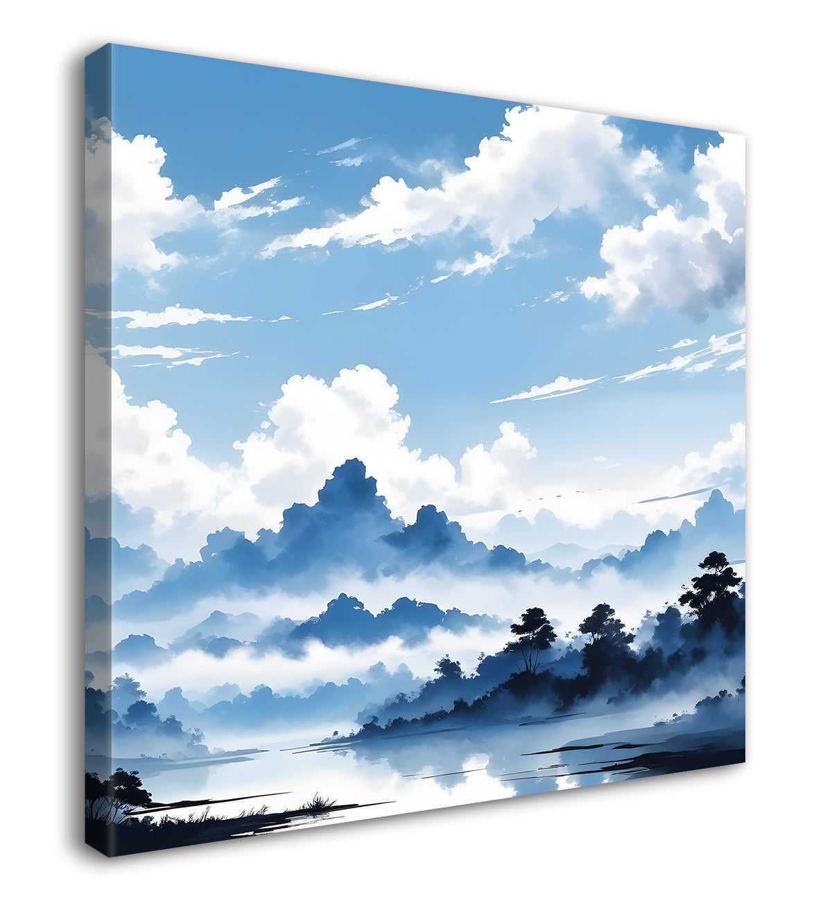 Mountains and the river with tree water colour painting 24X24- Nature Art -S-82