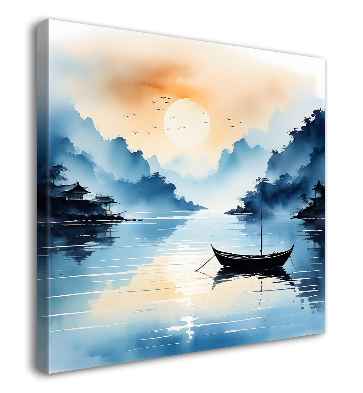 Mountains and the river with tree water colour painting 24X24- Nature Art -S-83