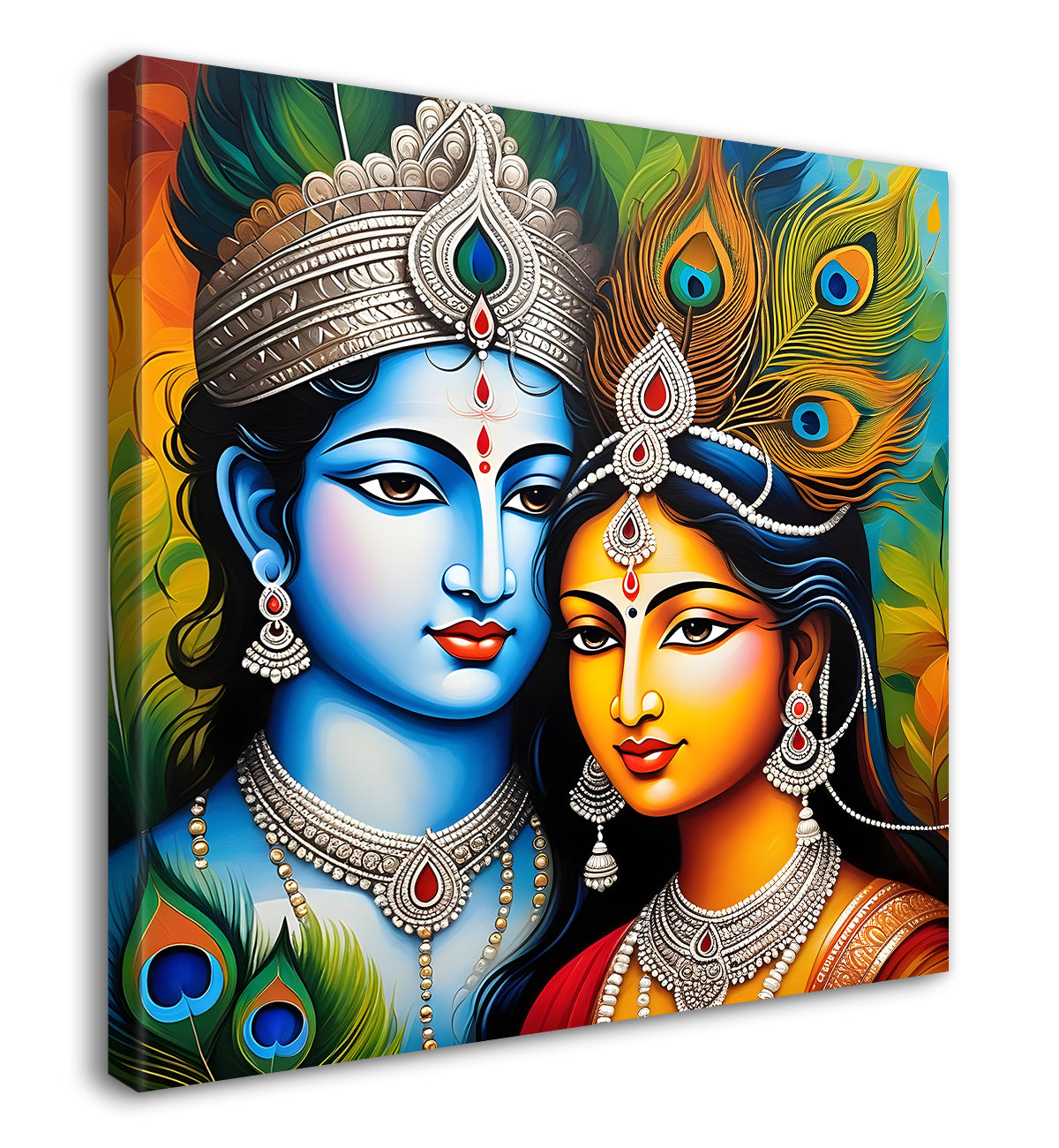 Blue face of krishna with radha in oil painting Canvas Painting 24X24- Design - Krishna-S-1
