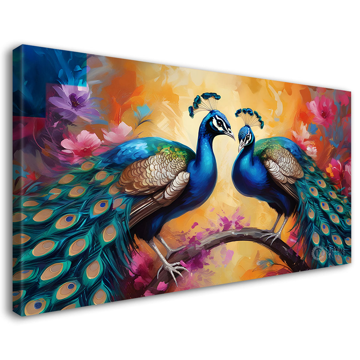Two peacocks on the branch Canvas Painting - Design - Peacock-2