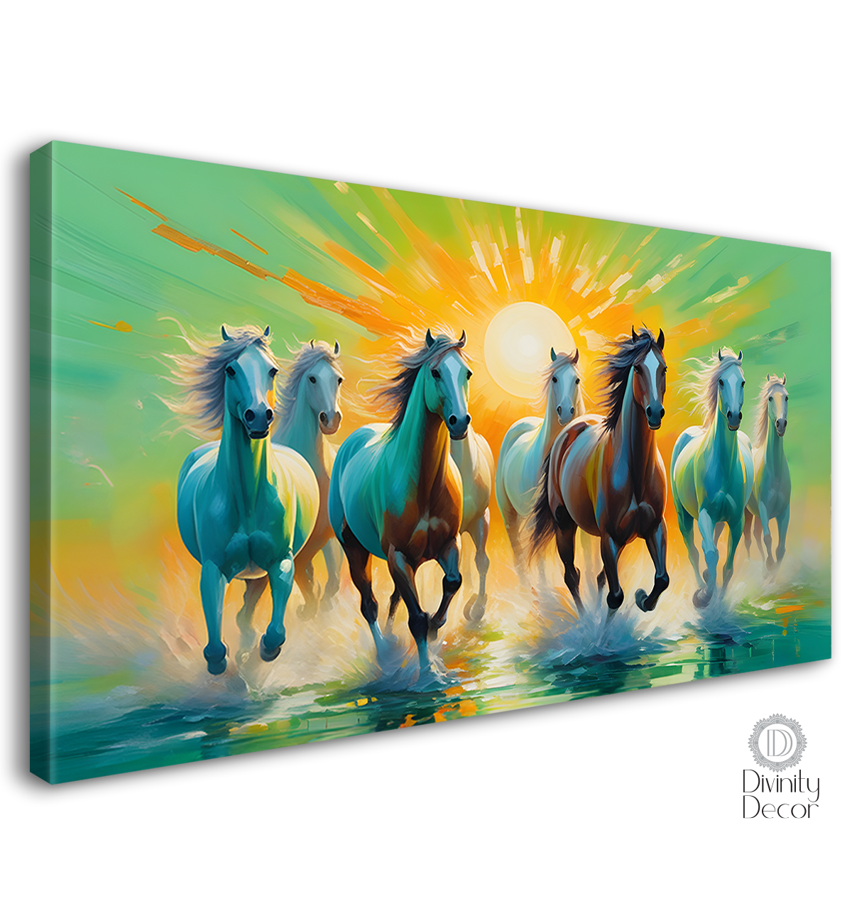 White horses running with sunrise textured background art art Canvas Painting - Design - Horse- 2