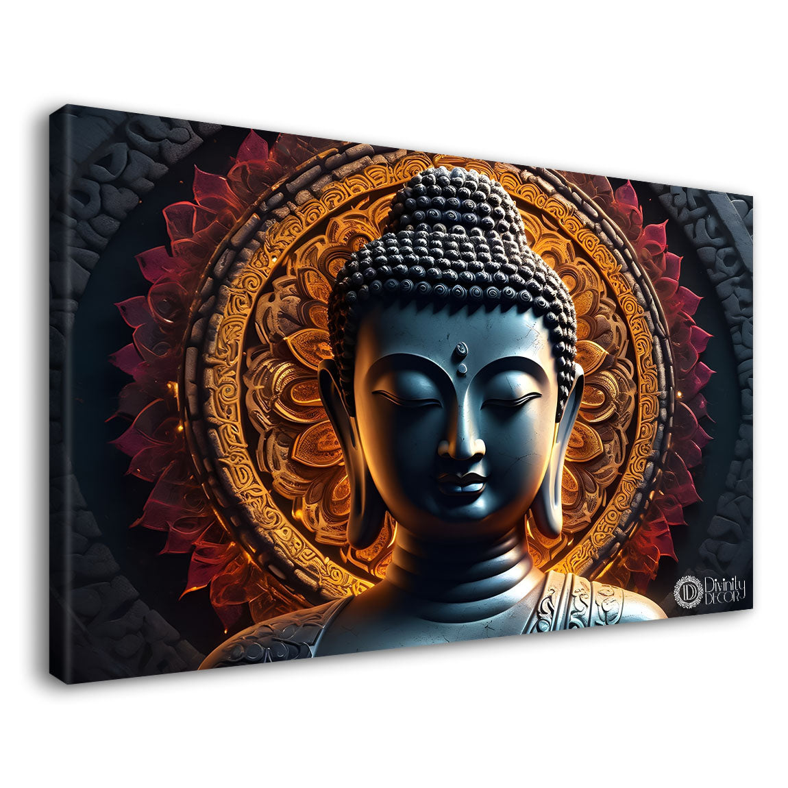 Golden buddha with lotus background painting Canvas Wall Painting - Buddha-200