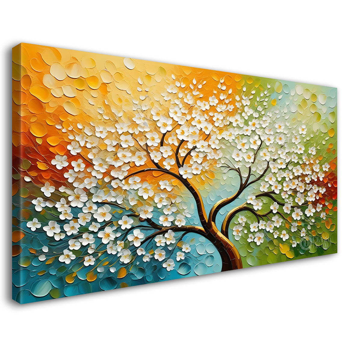 White flower tree in textured background oil painting- Design - Tree-200