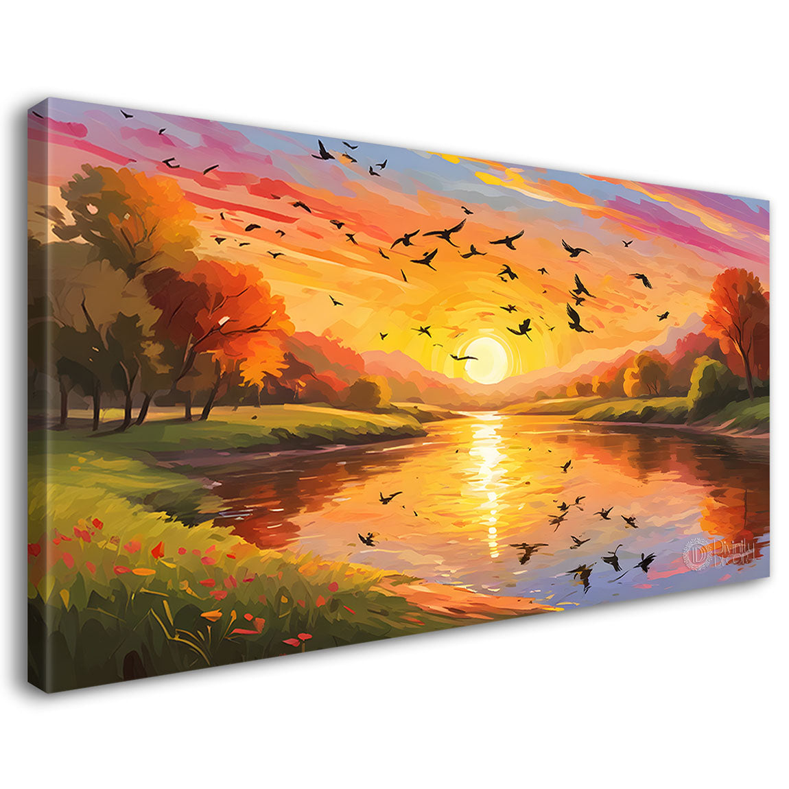 Mountains with bird and sunset painting Canvas Painting - Nature Art -200