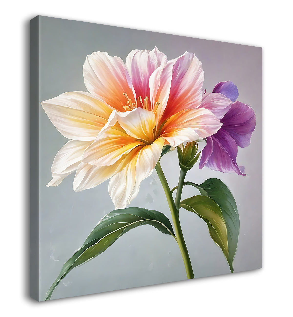 White flowers in grey textured painting - Flower-S-200