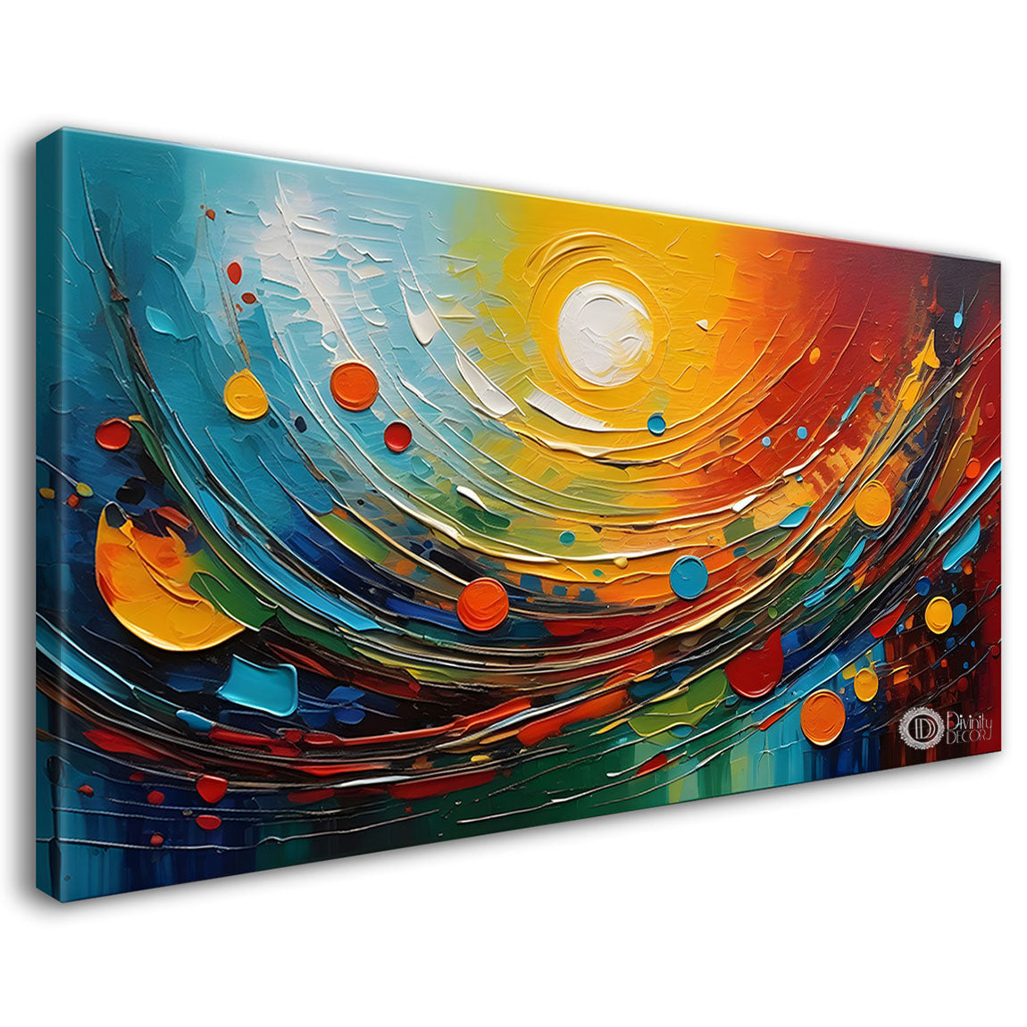 Sun with rays textured colorful art Canvas Painting - Design - Modern-L-200