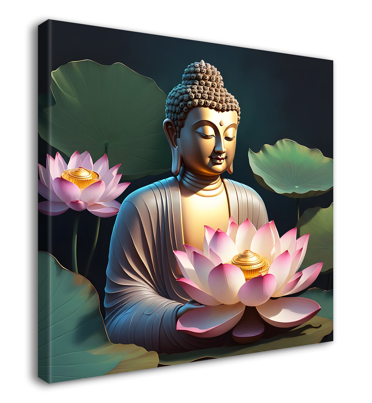 Buddha with lotuses in textured background 24x24 inch Buddha-S-200