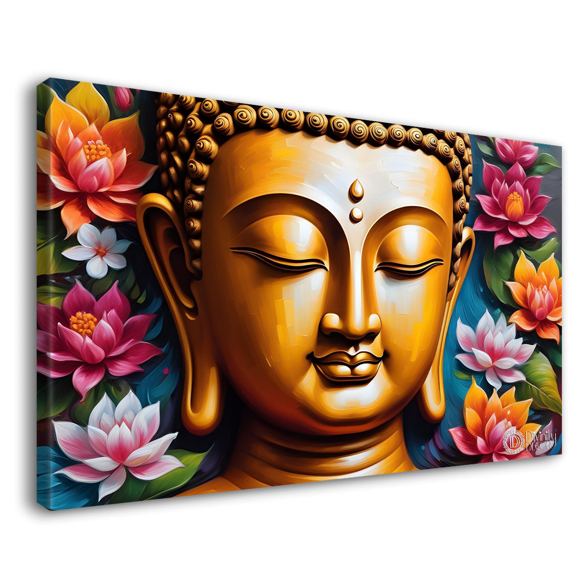 Golden buddha with lotus background painting Canvas Wall Painting - Buddha-201