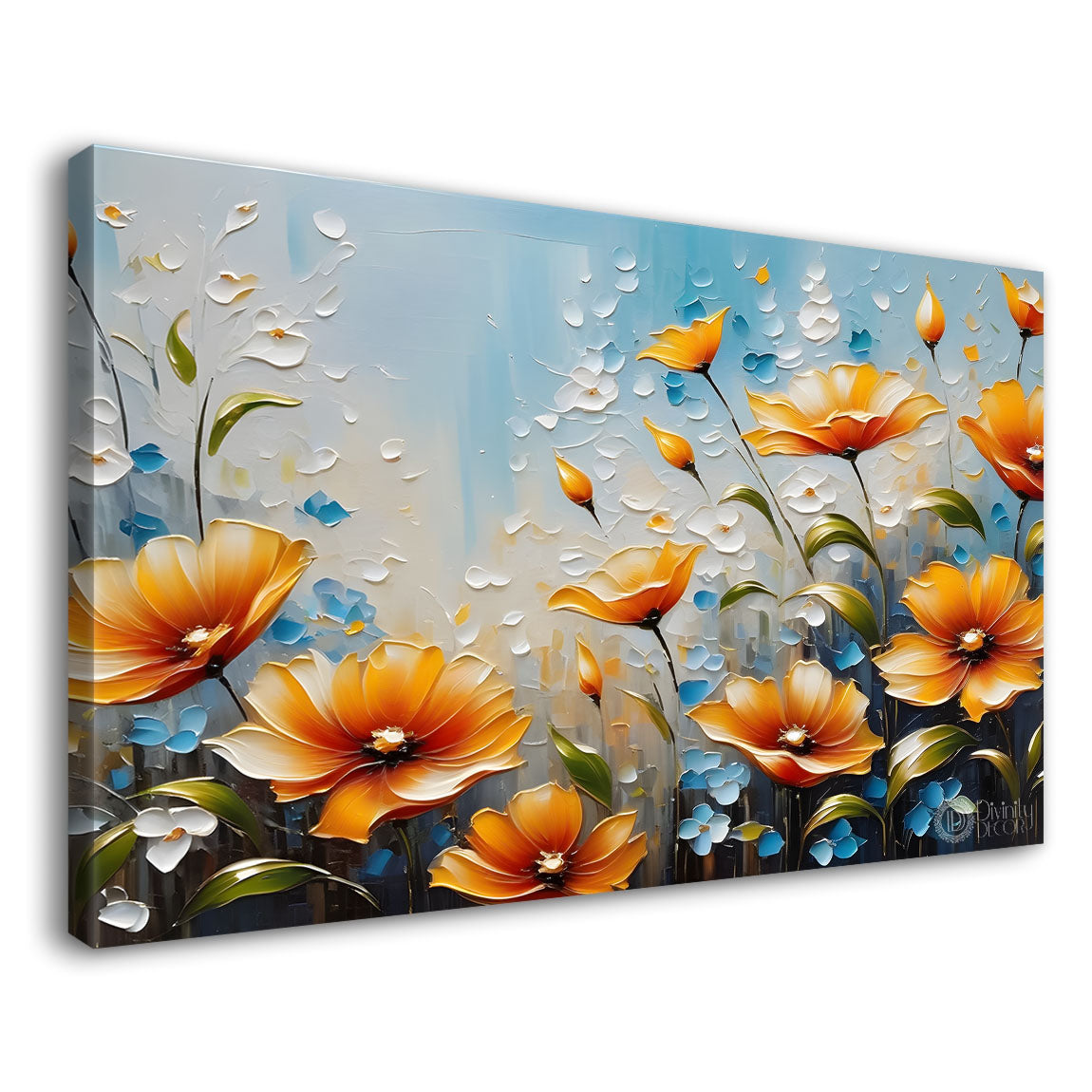 Yellow flowers in blue background- Design - Flower-201