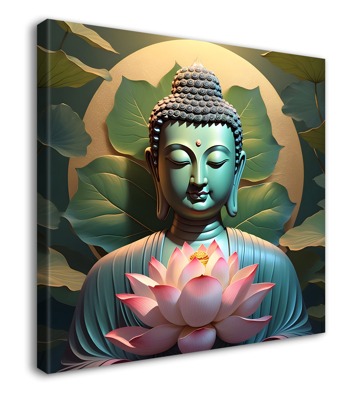 Buddha with lotuses in textured background 24x24 inch Buddha-S-201