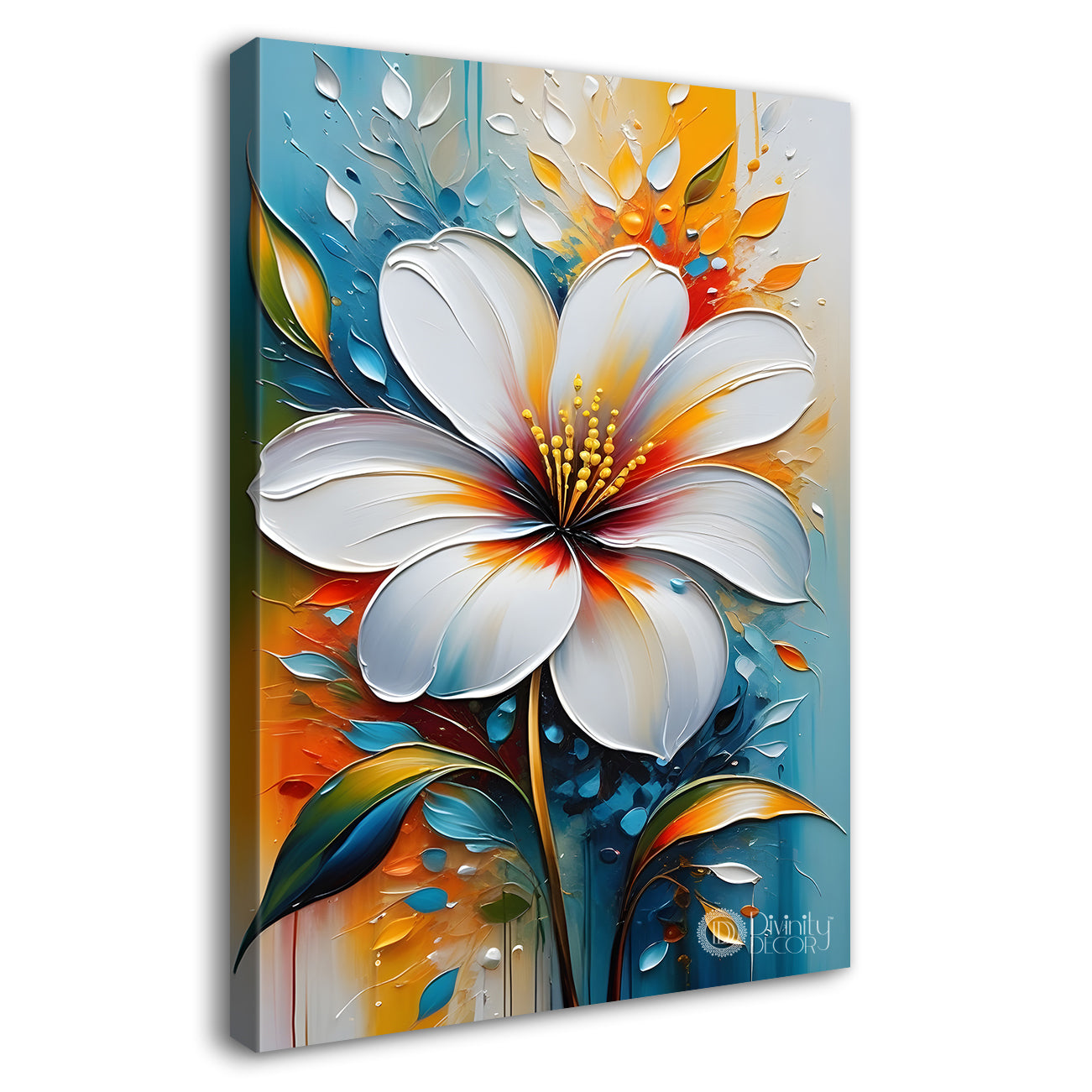 White flowers in colourful background - Flower-V-201
