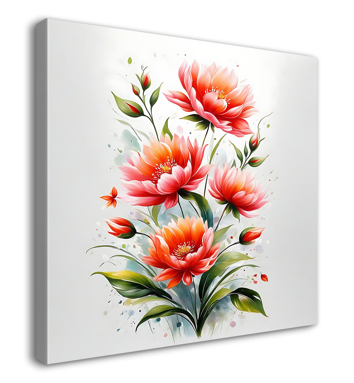 Red flowers in grey background painting - Flower-S-201
