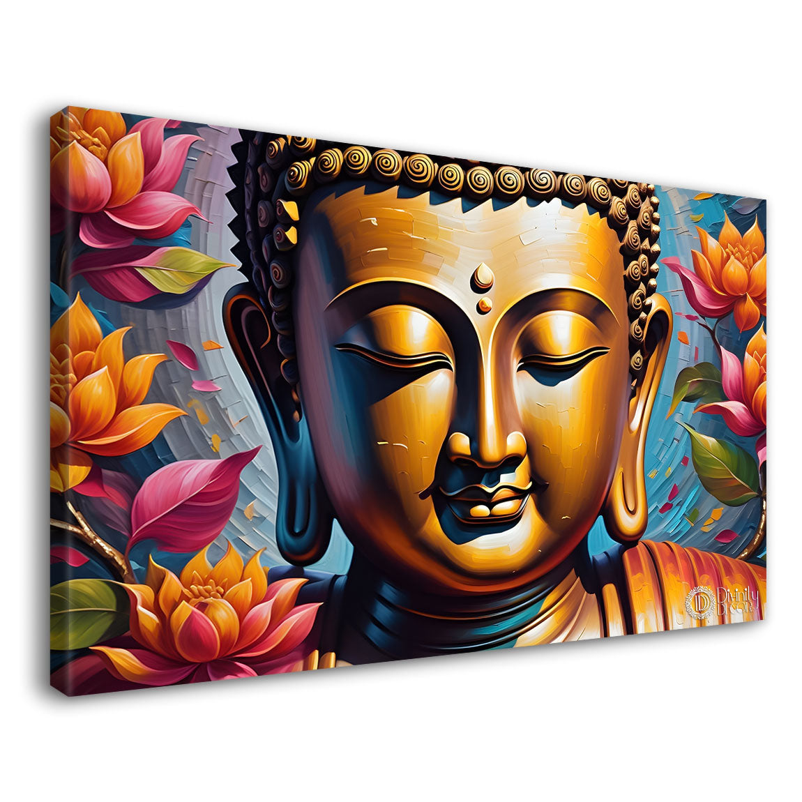 Golden buddha with lotus background painting Canvas Wall Painting - Buddha-202