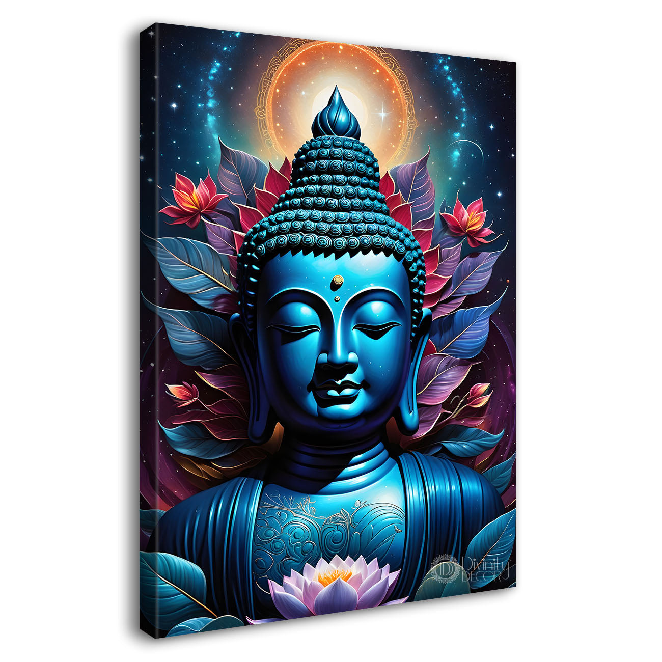 Blue face buddha with lotus and dark texturd oil painting Buddha-V-202