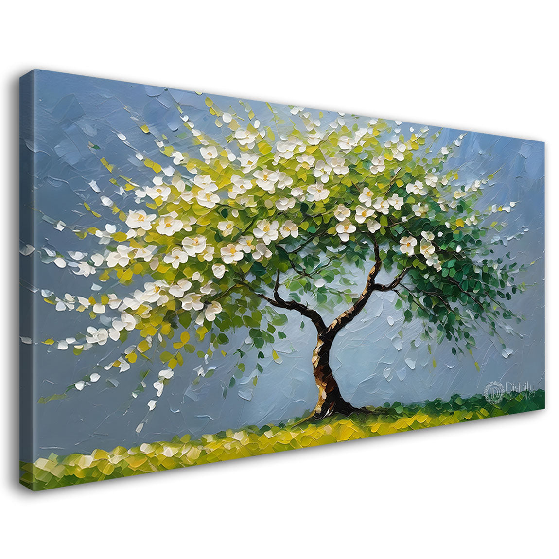 White flower tree in textured background oil painting- Design - Tree-202