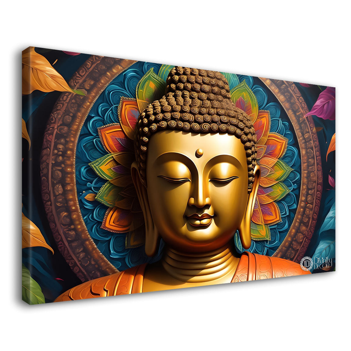 Golden buddha in colorful background textured painting Canvas Wall Painting - Buddha-203