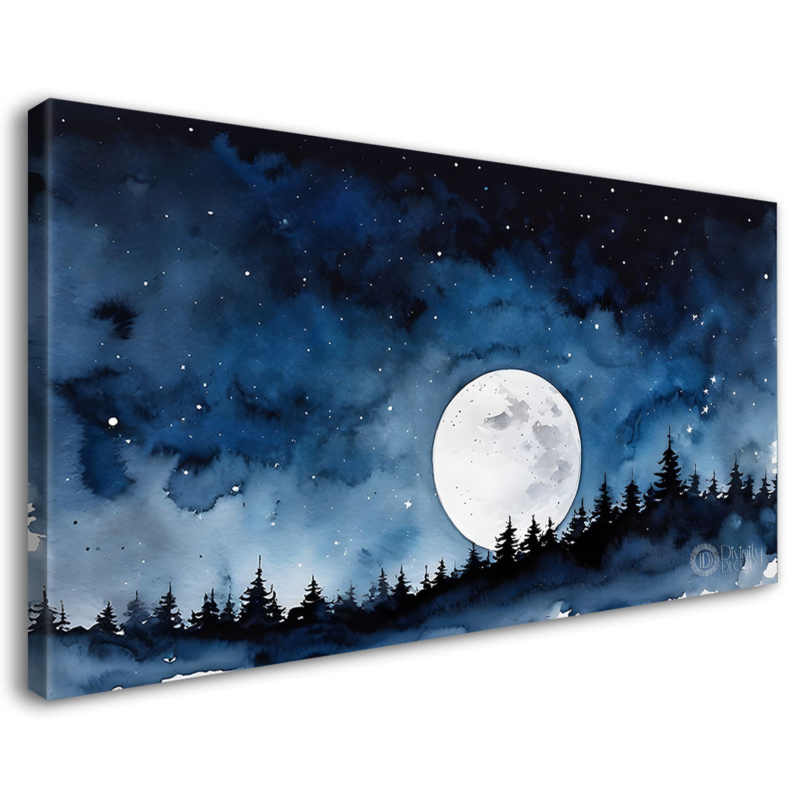 Mountains with tree and moon in textured painting Canvas Painting - Nature Art -203