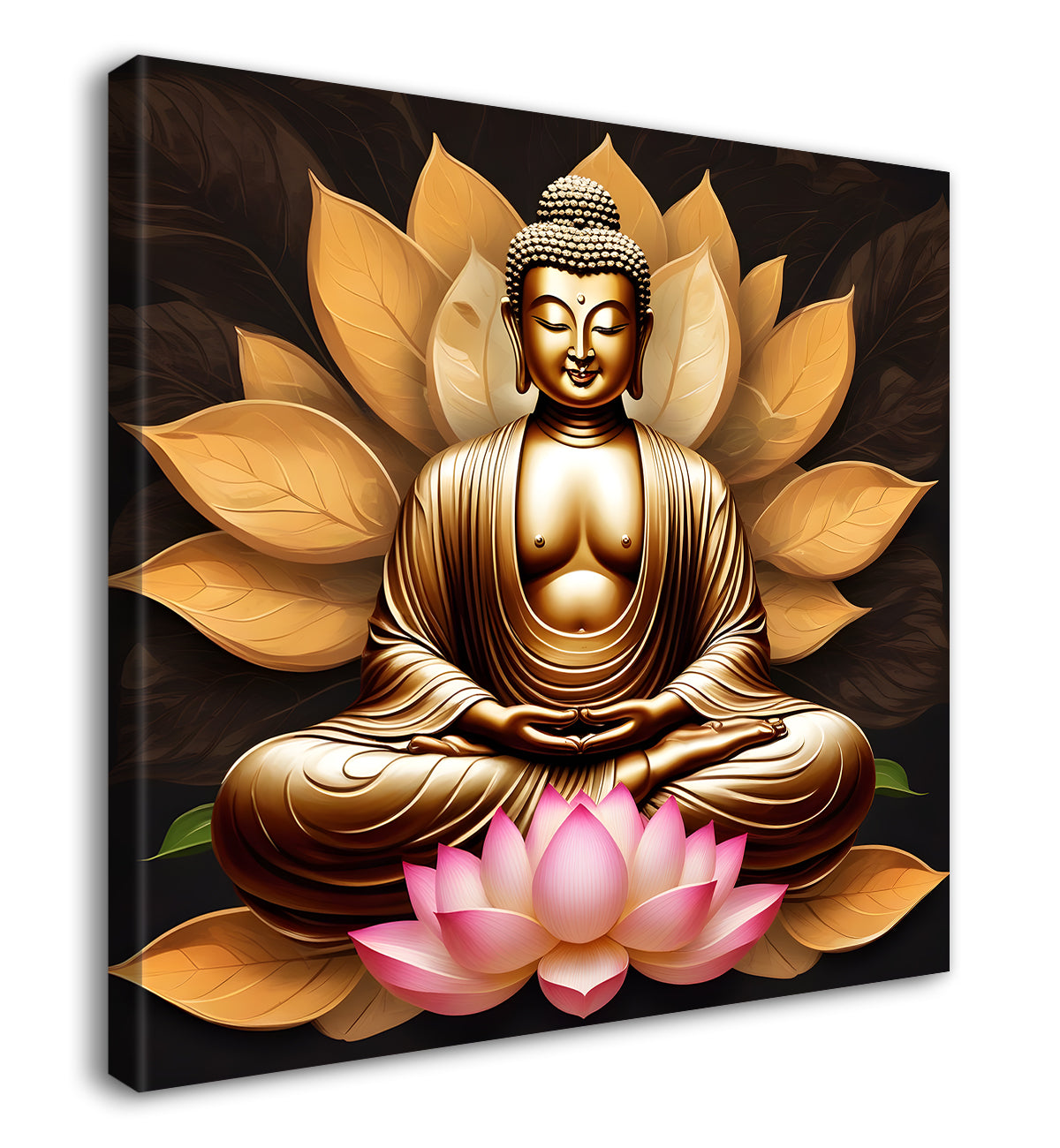 Golden buddha sitting on lotus textured background  24x24 inch Buddha-S-203