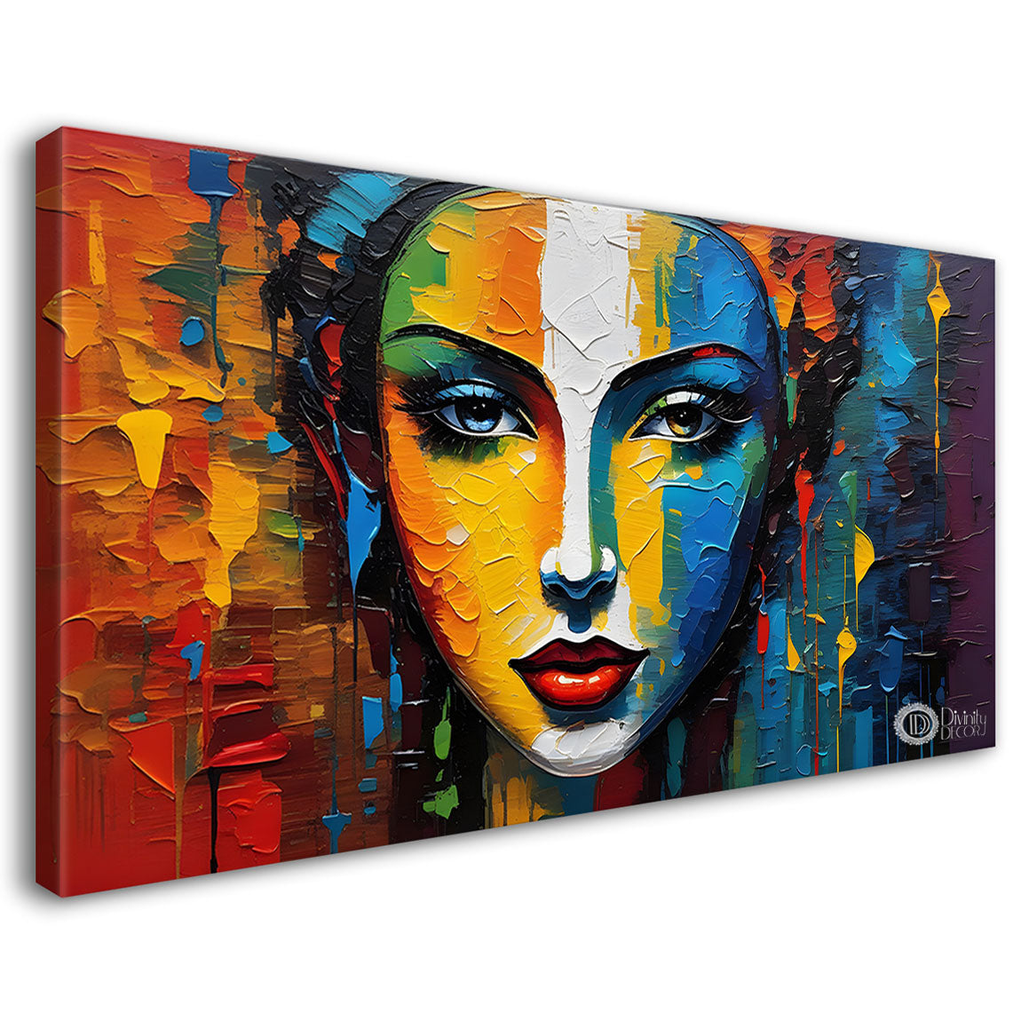 Modern lady face with colorful texture Canvas Painting - Design - Modern-L-203
