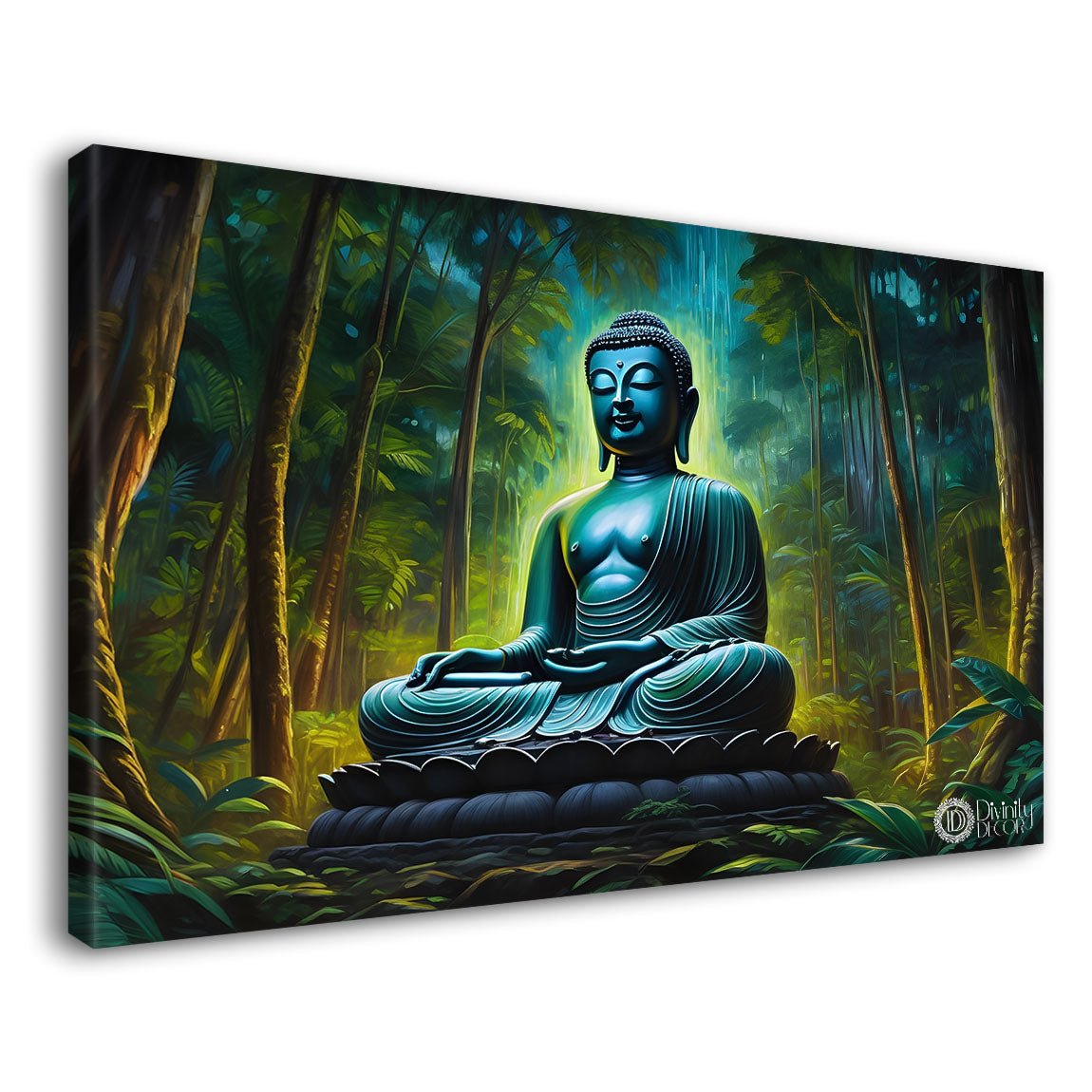 Blue buddha in the jungle background painting Canvas Wall Painting - Buddha-204