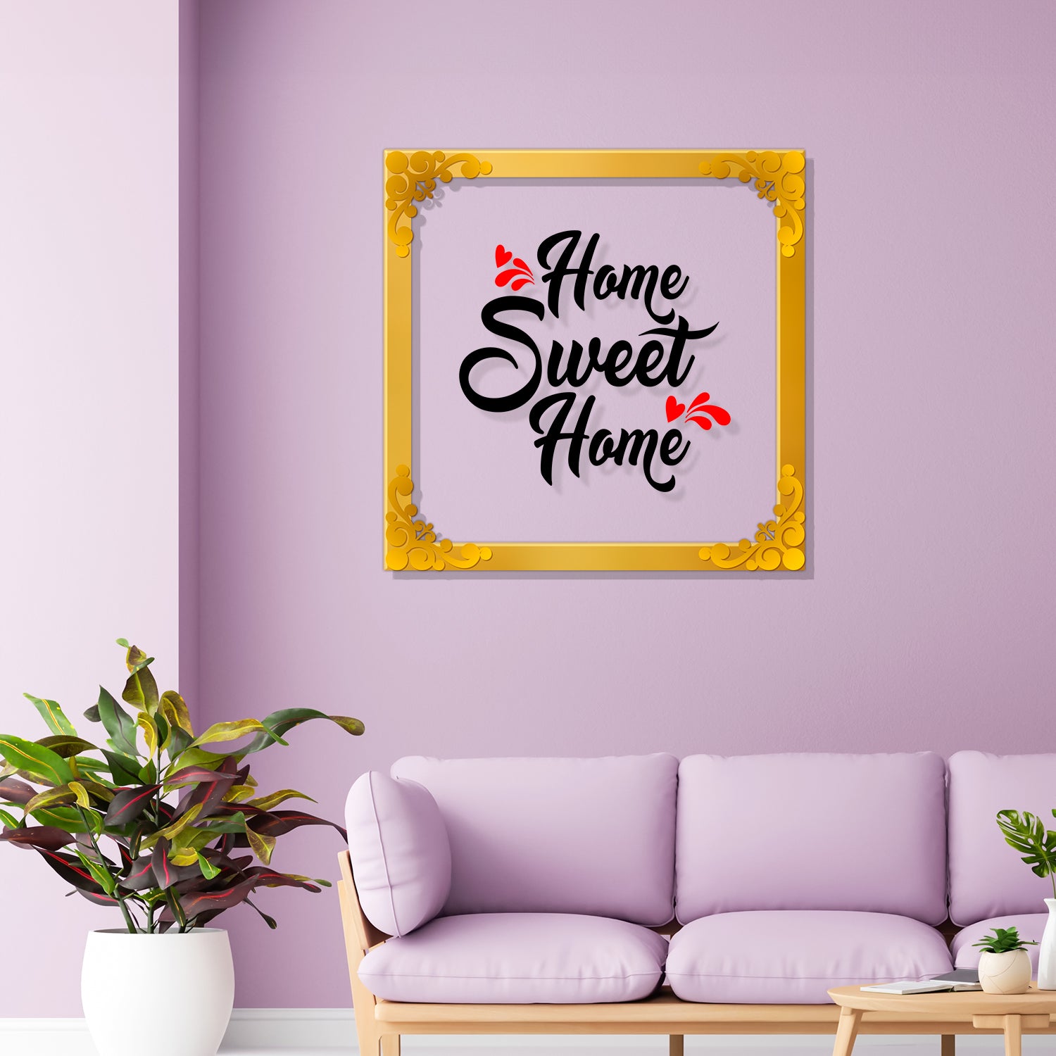 Home sweet home Golden Plaque for Gifting, Wall Décor Clear UV print with Golden Border-204