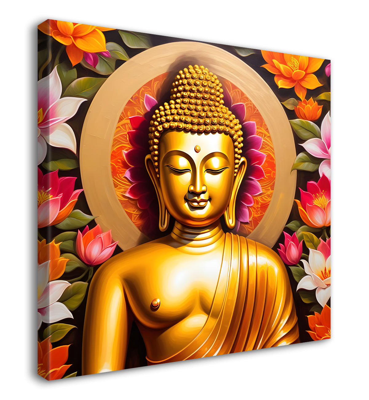 Golden buddha with lotuses background 24x24 inch Buddha-S-204