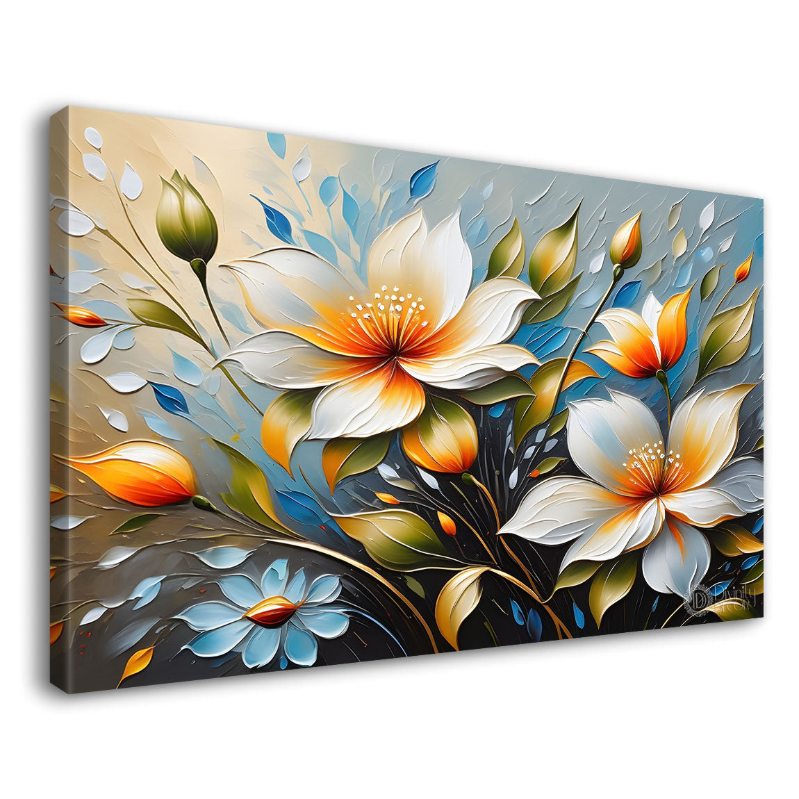 White flowers in blue background- Design - Flower-204