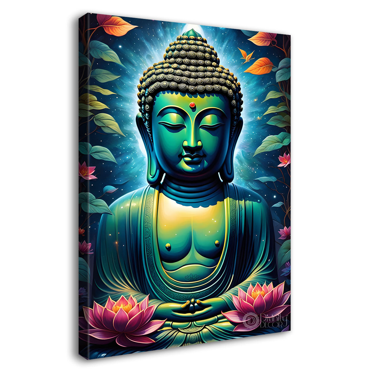 Blue face buddha with lotus and dark texturd oil painting Buddha-V-204