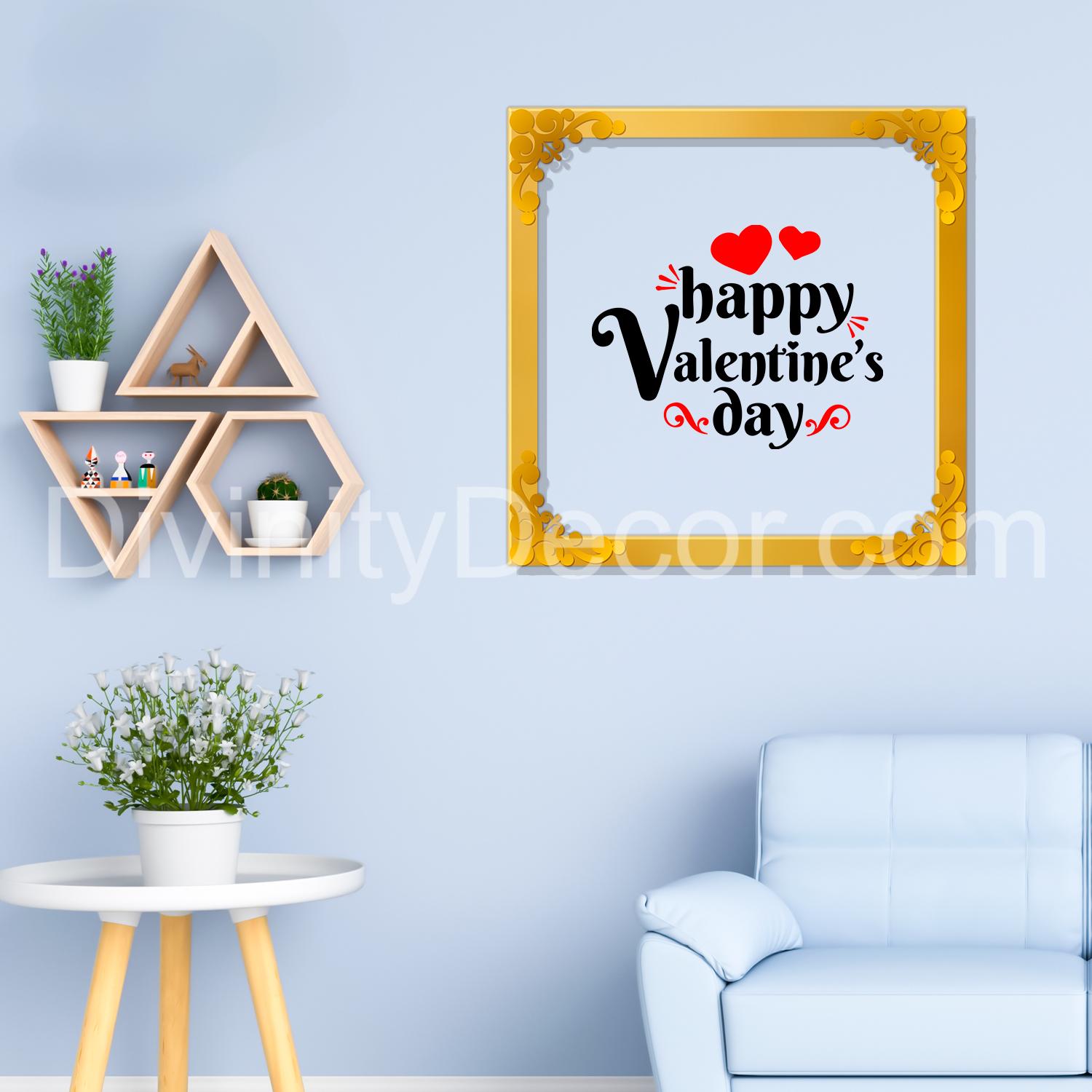 Happy valentine's day Golden Plaque for Gifting, Wall Décor Clear UV print with Golden Border-205
