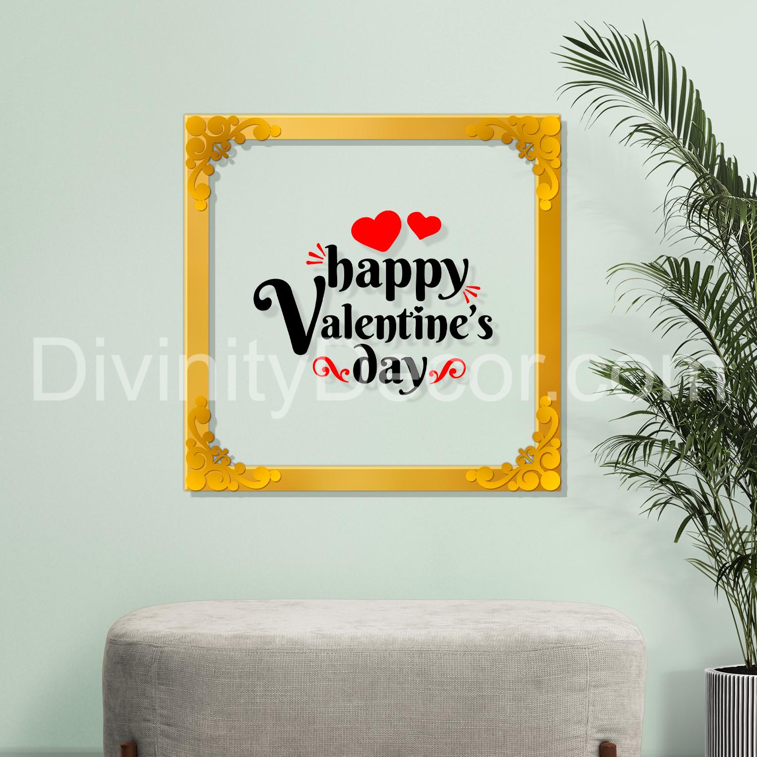 Happy valentine's day Golden Plaque for Gifting, Wall Décor Clear UV print with Golden Border-205