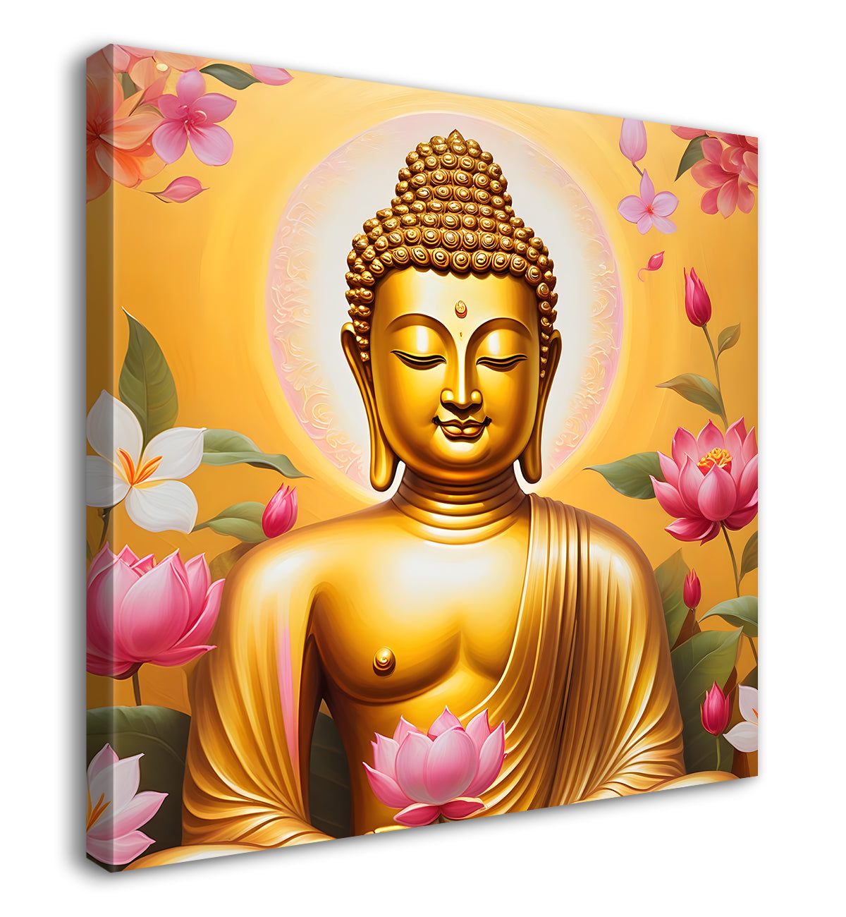 Golden buddha with lotuses background 24x24 inch Buddha-S-205