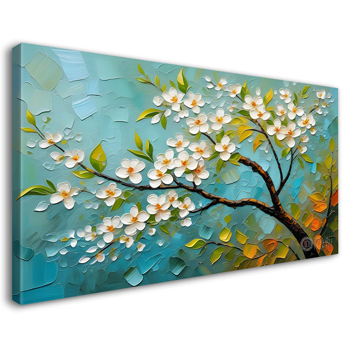 White flower tree in textured background oil painting- Design - Tree-205