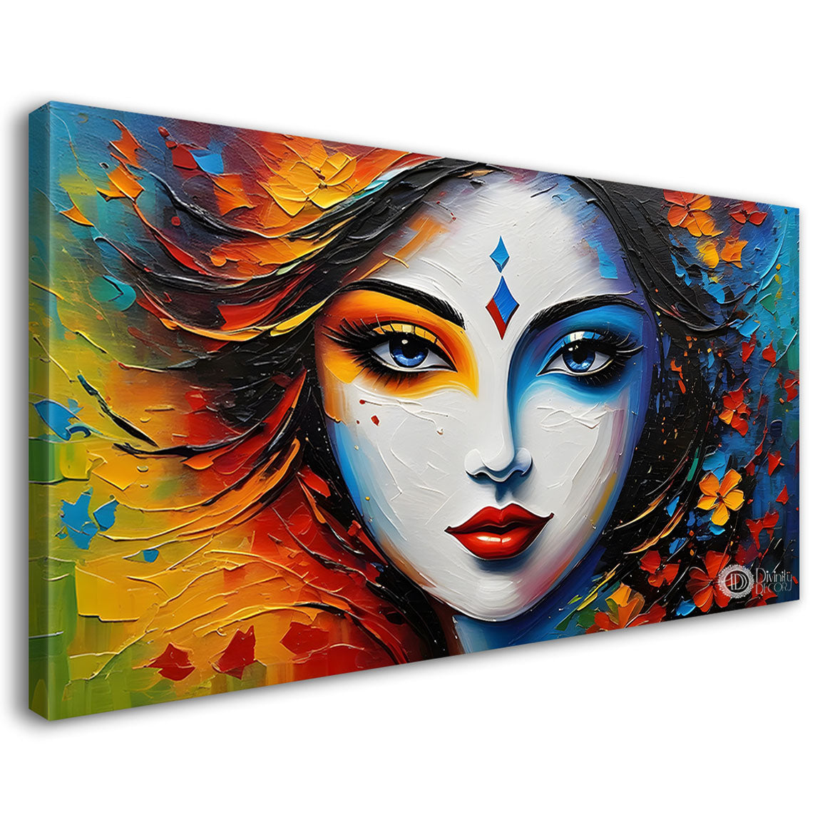 Woman face with colorful hairs textured art Canvas Painting - Design - Modern-L-205