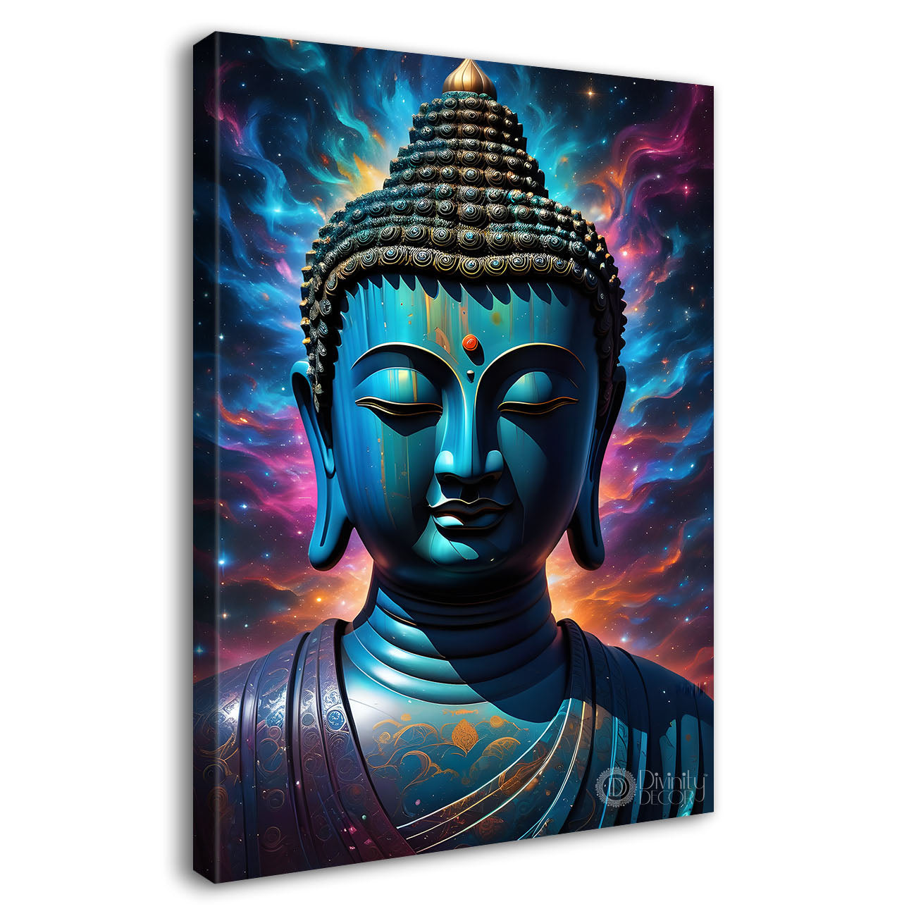 Blue face buddha with lotus and dark texturd oil painting Buddha-V-205