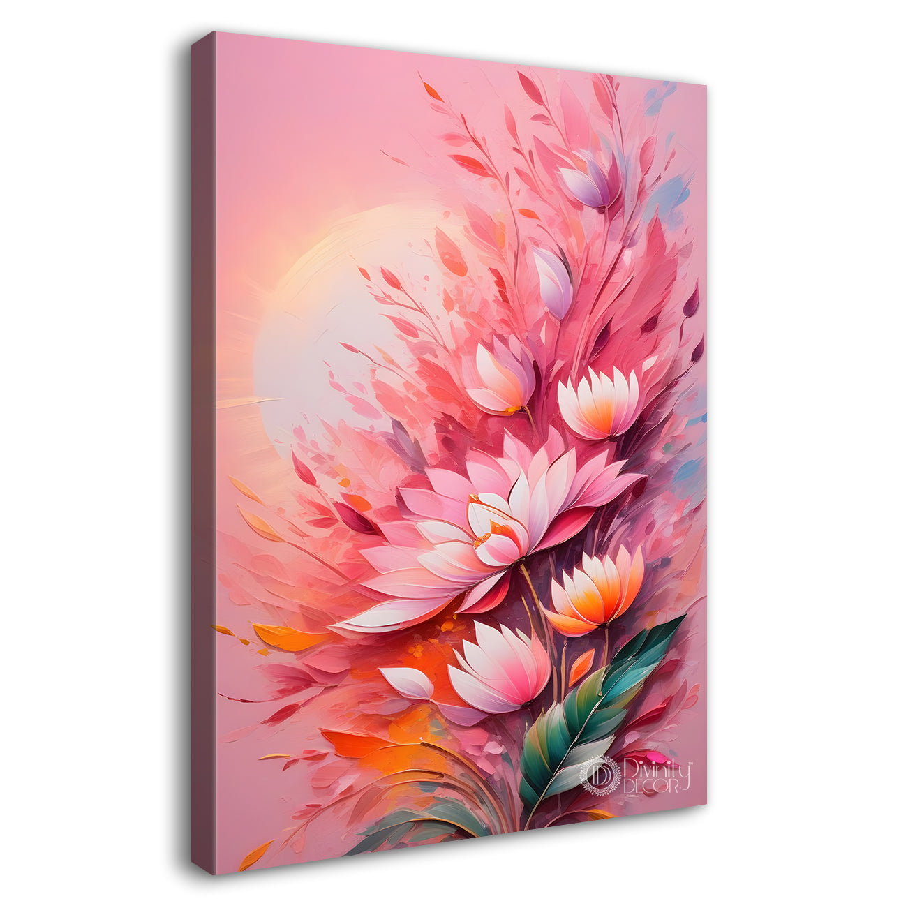 Pink flowers in pink textured background painting- Flower-V-206
