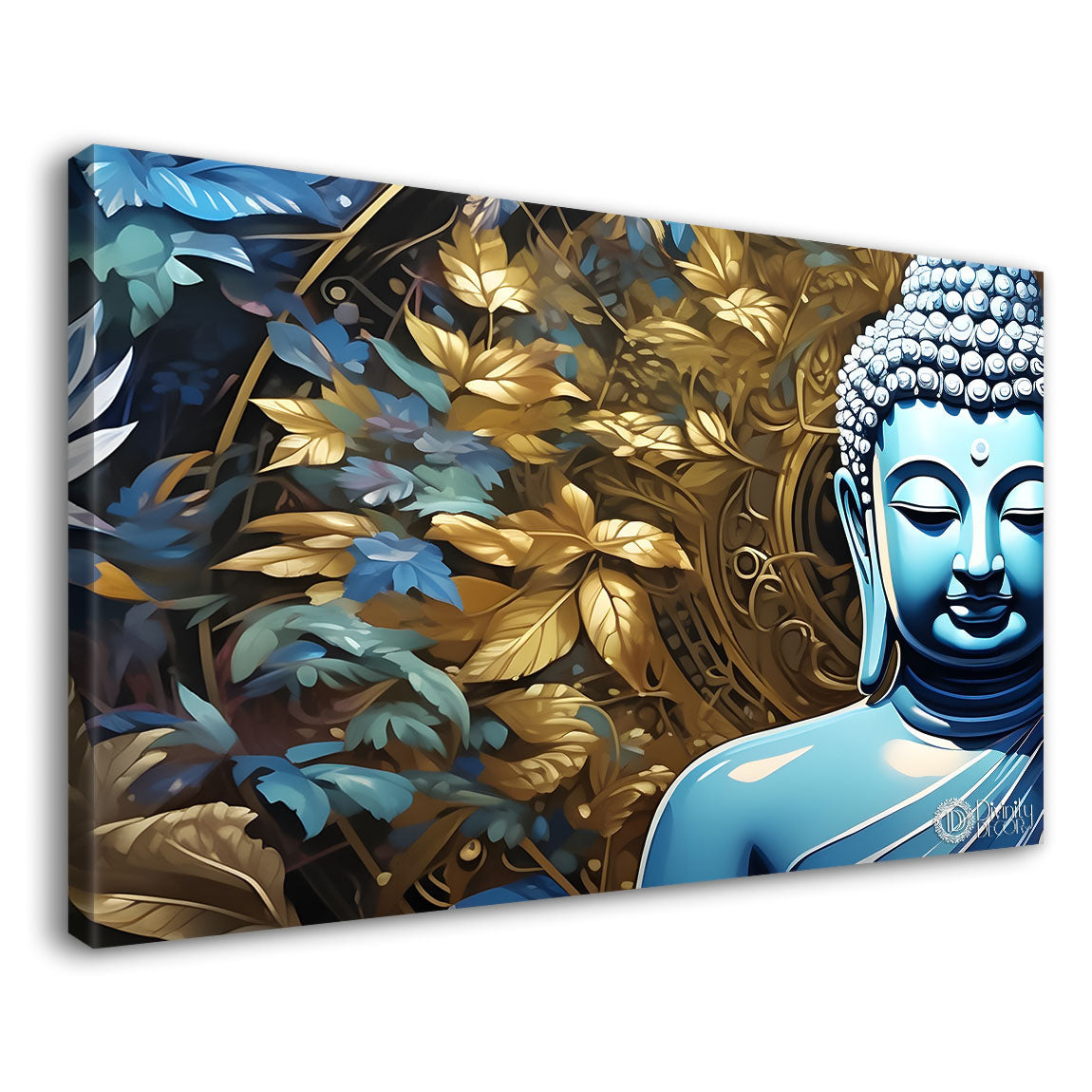 Blue buddha with the golden leaves background painting Canvas Wall Painting - Buddha-207