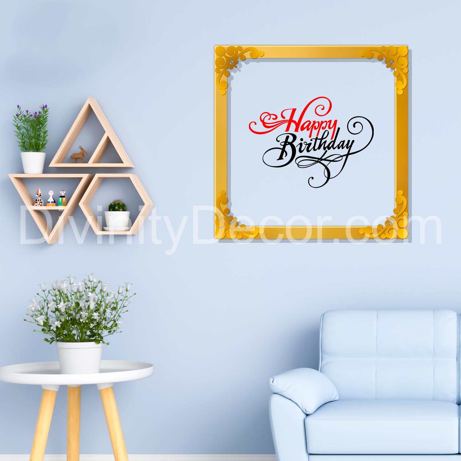 Happy birthday Golden Plaque for Gifting, Wall Décor Clear UV print with Golden Border-207