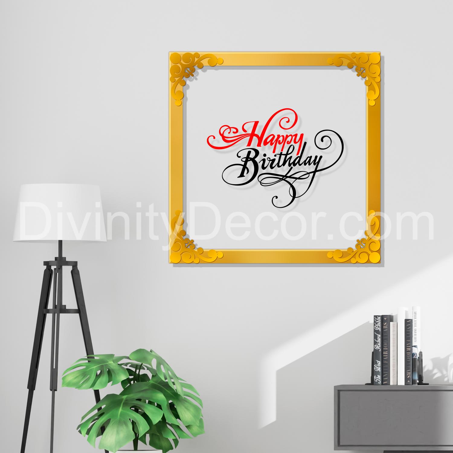 Happy birthday Golden Plaque for Gifting, Wall Décor Clear UV print with Golden Border-207