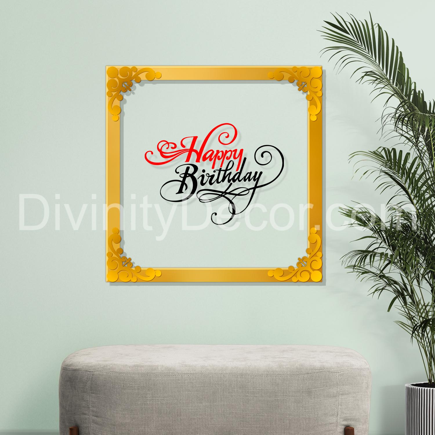 Happy birthday Golden Plaque for Gifting, Wall Décor Clear UV print with Golden Border-207
