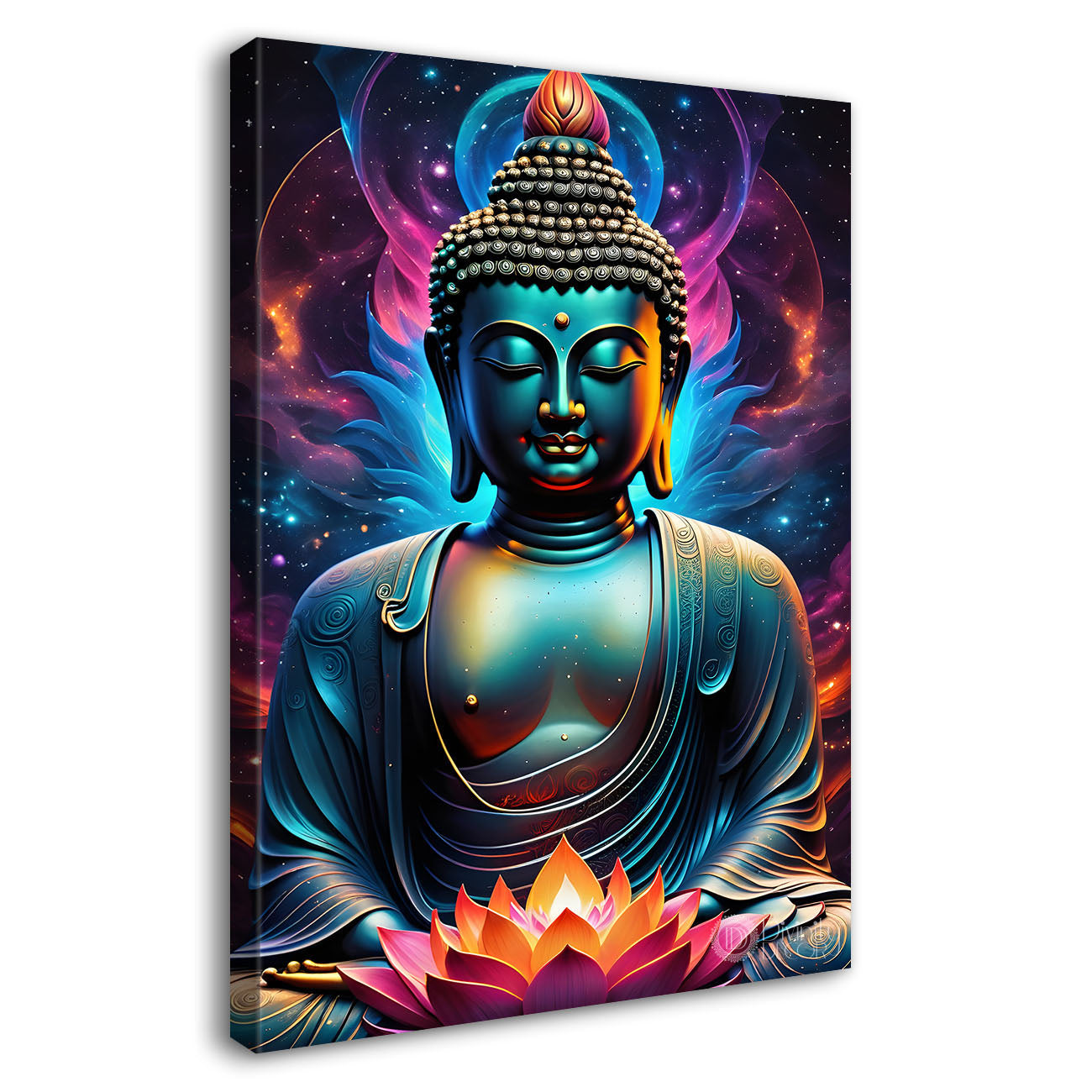 Blue face buddha with lotus and dark texturd oil painting Buddha-V-207