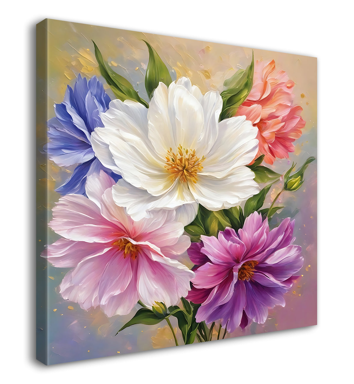 Pink and white flowers in light brown textured art - Flower-S-207