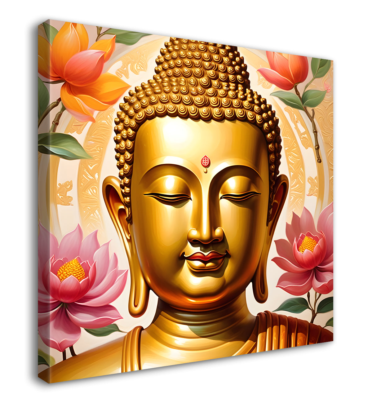 Golden buddha with lotuses background 24x24 inch Buddha-S-207