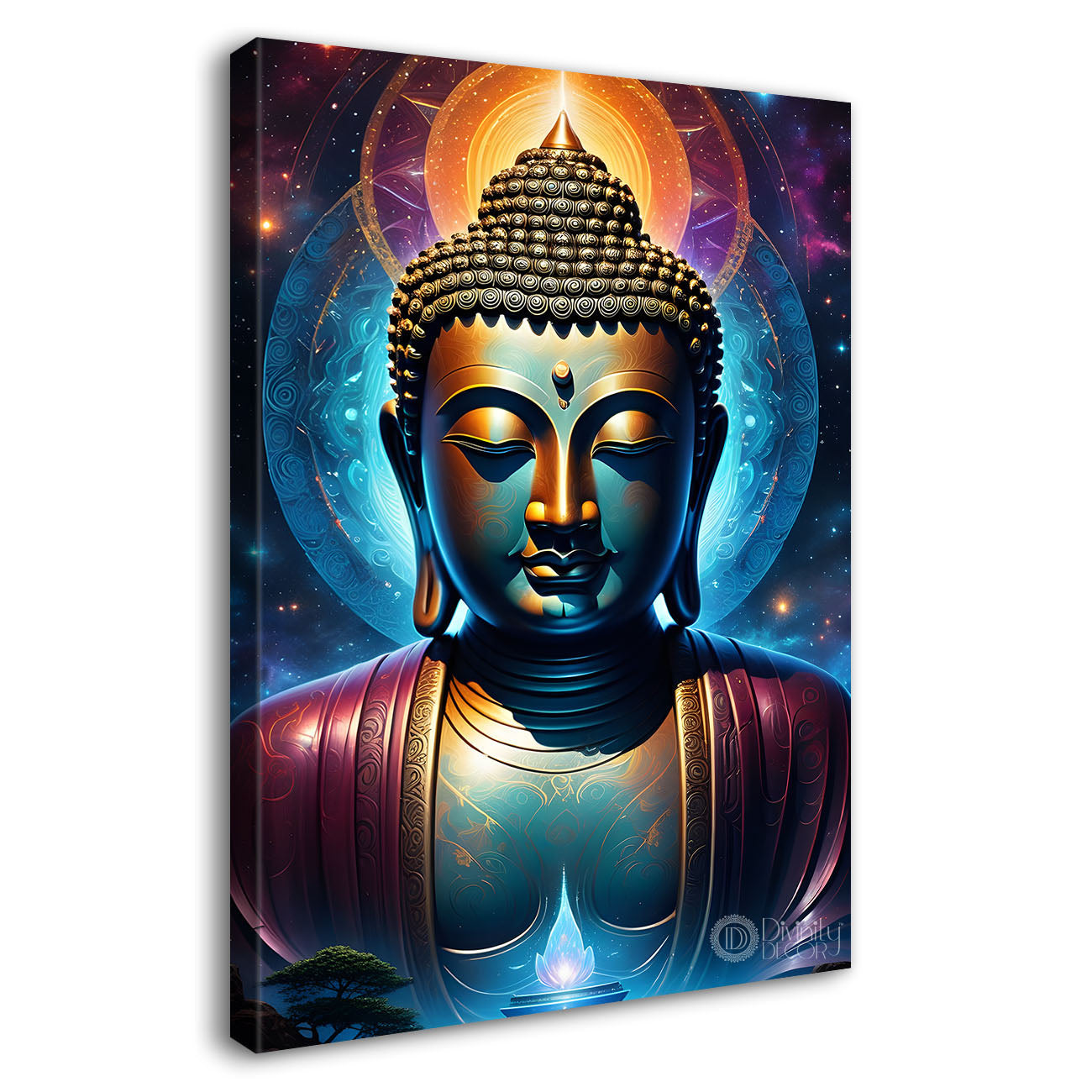 Blue face buddha with lotus and dark texturd oil painting Buddha-V-208